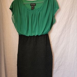 Black lace and green dress